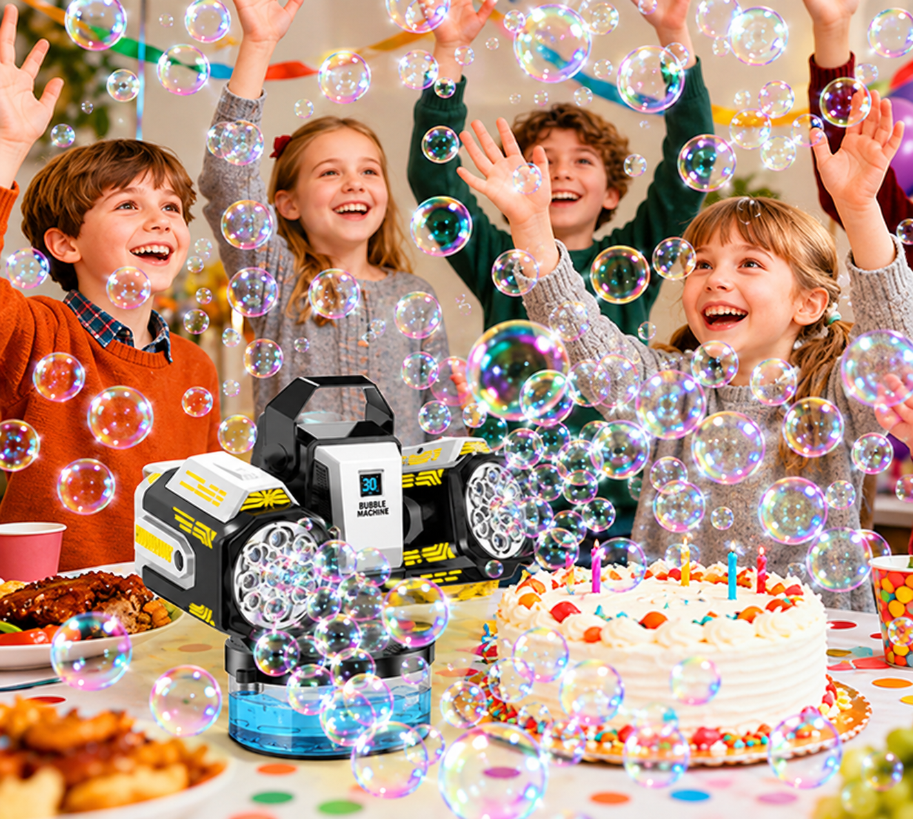 Bubble machine creating bubbles at a party
