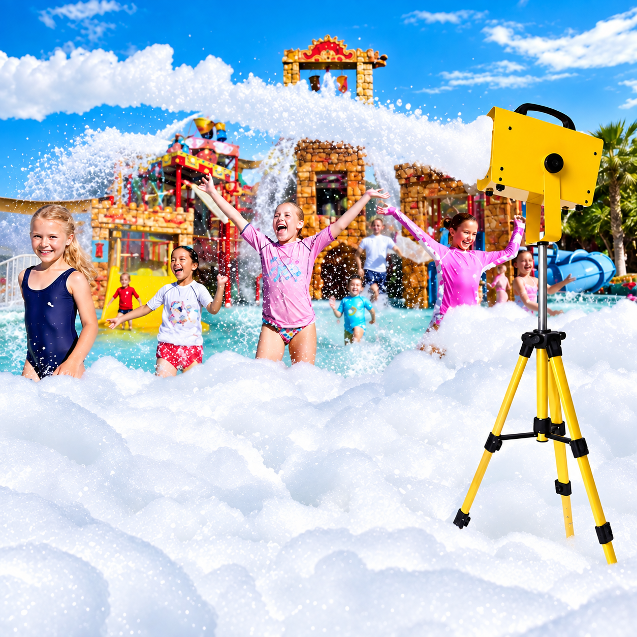 Foam machine operating at a foam party