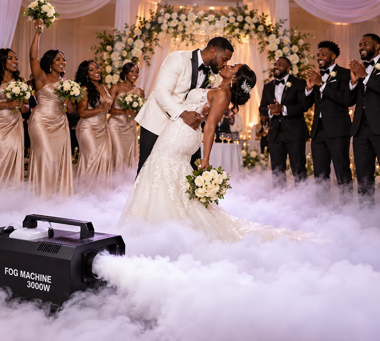 Fog machine creating a low fog effect at a wedding